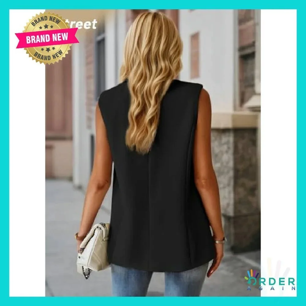 Sleeveless Blazer Vest Fully Lined Tailored Fit Professional Office Wear - Picture 4 of 6